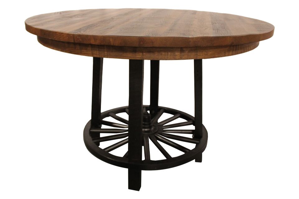 Reclaimed Oak Wagon Wheel Counter Height Table
