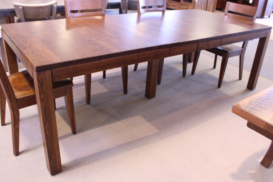 Rustic Quartersawn Oak Dining Table with Two 12" Leaves