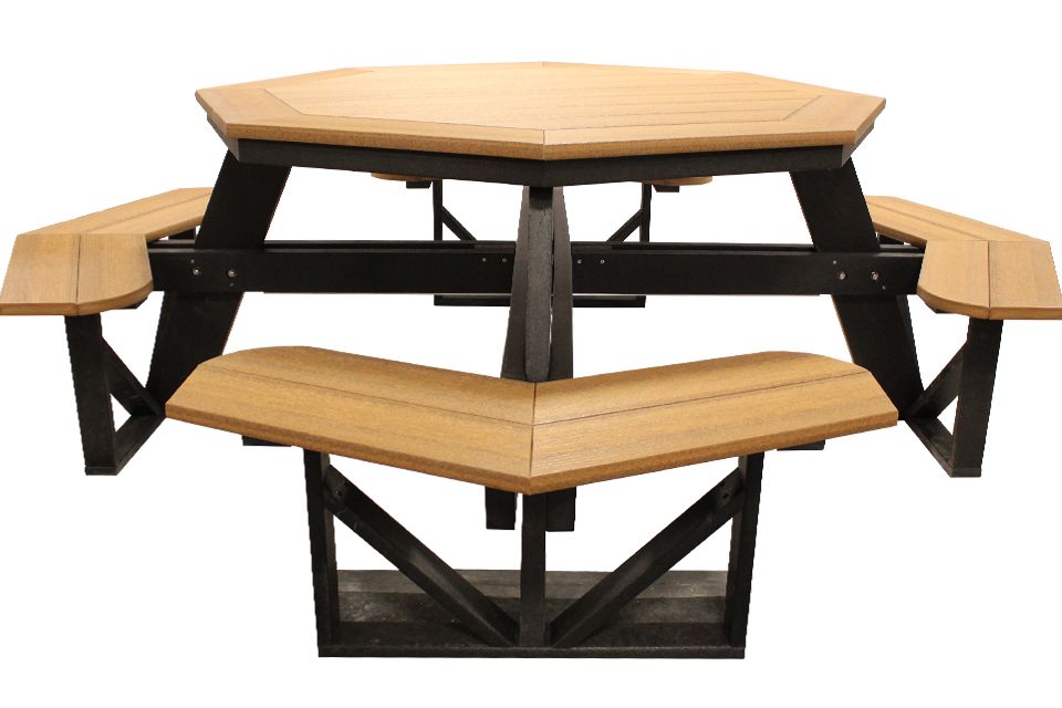 Outdoor Octagon Picnic Table - Antique Mahogany/Black