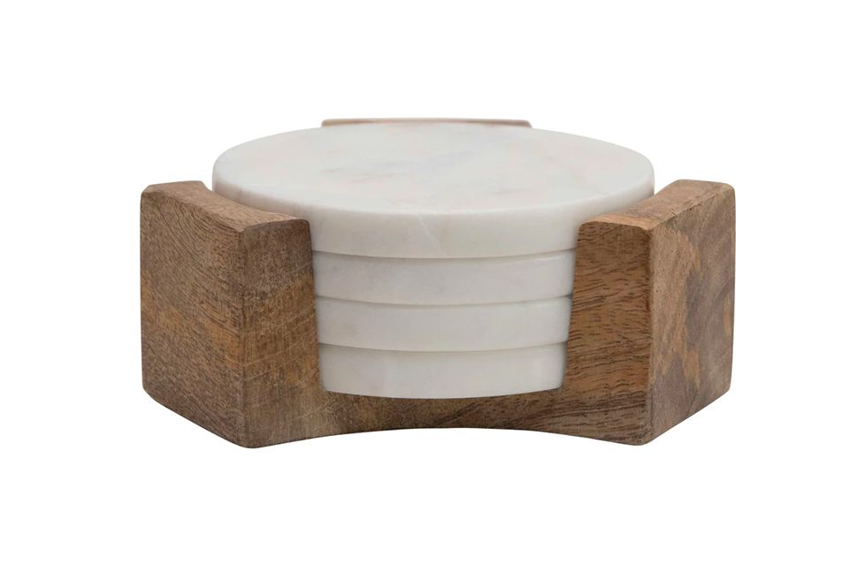 Marble Coasters with Holder - Set of 5
