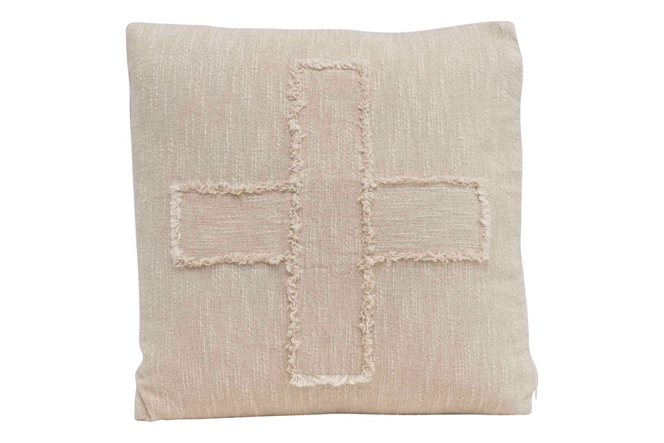 Woven Cotton Pillow with Embroidered Swiss Cross