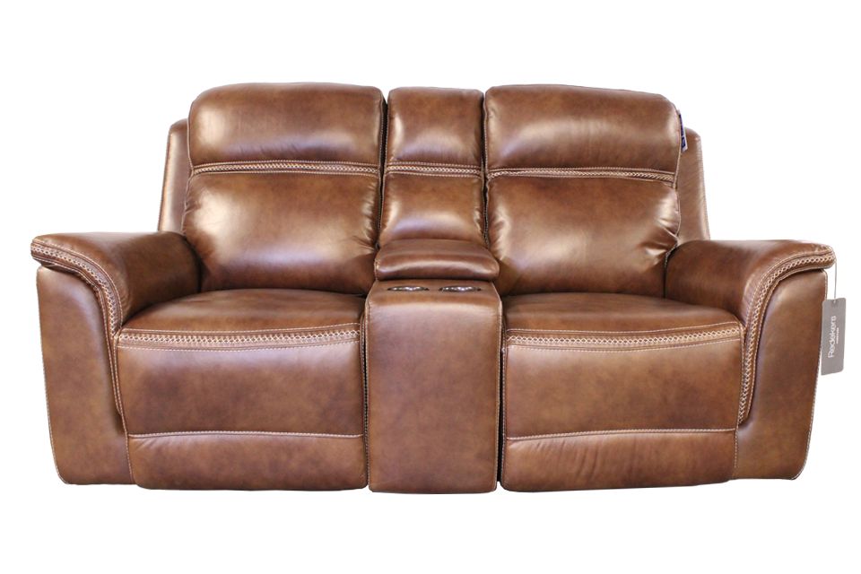 Futura Leather Power Reclining Console Loveseat