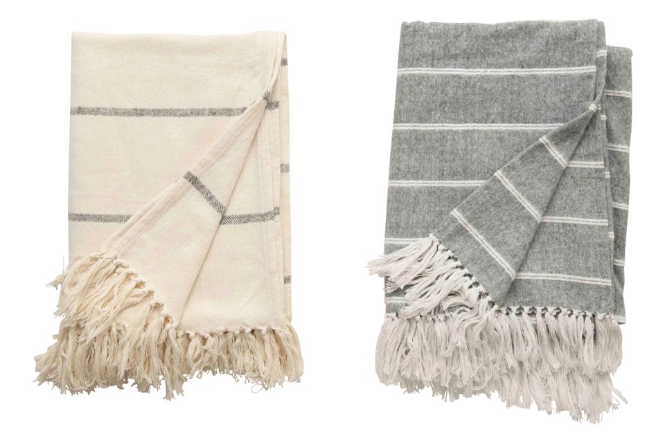 Striped Throw Blanket with Fringe