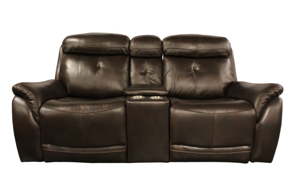 Kuka Leather Power Reclining Loveseat with Console