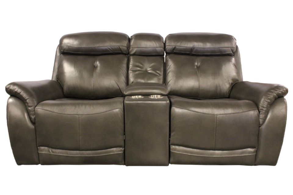 Kuka Leather Power Reclining Loveseat with Console