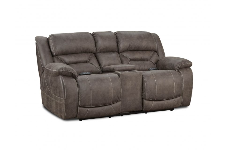 Homestretch Upholstered Power Reclining Loveseat with Console