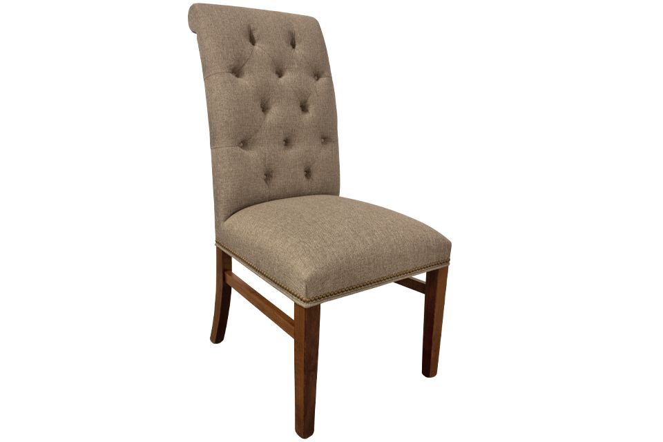 Brown Maple Upholstered Dining Chair
