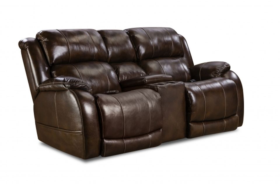 Homestretch Leather Power Reclining Loveseat With Console