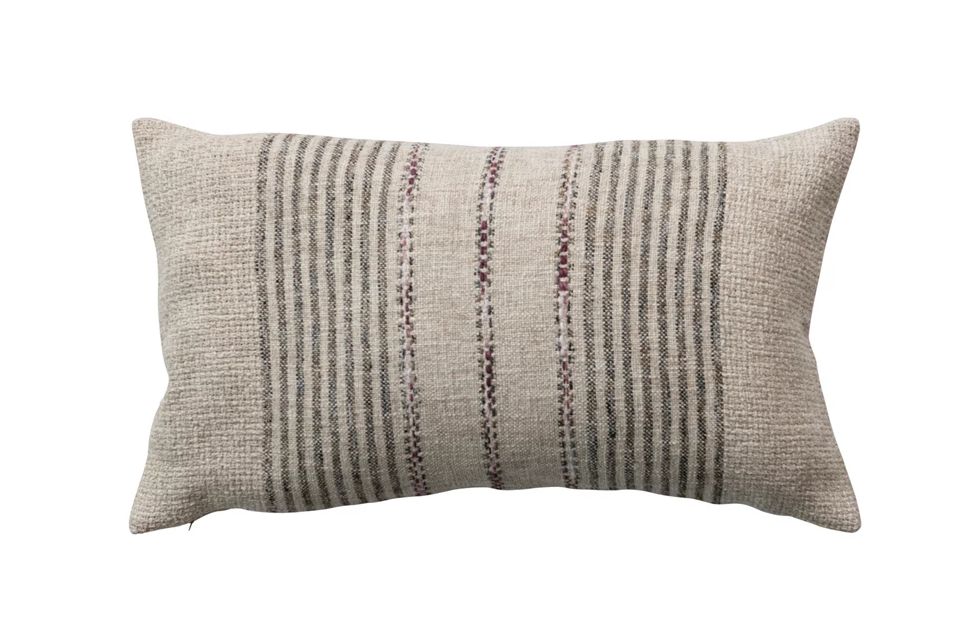 Embroidered Stipe Lumbar Pillow
