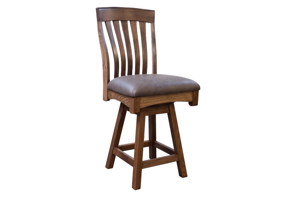 Rustic Hickory Leather Swivel Counter Stool