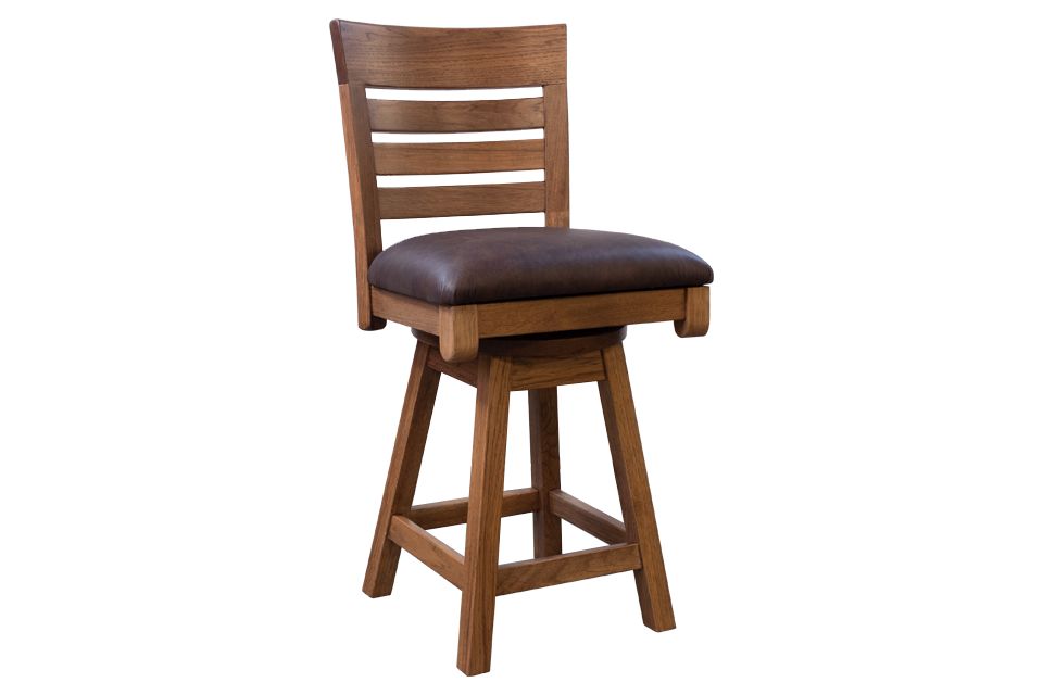Rustic Hickory Leather Swivel Counter Stool