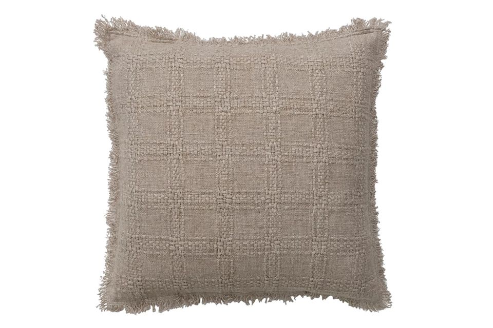 Woven Cotton Pillow Chambray Back & Fringe