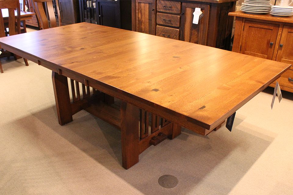 Rustic Quartersawn Oak Dining Table with Leaves