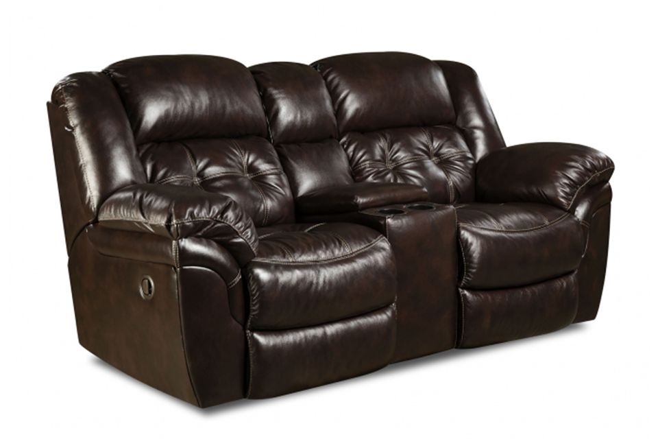Homestretch Leather Reclining Console Loveseat