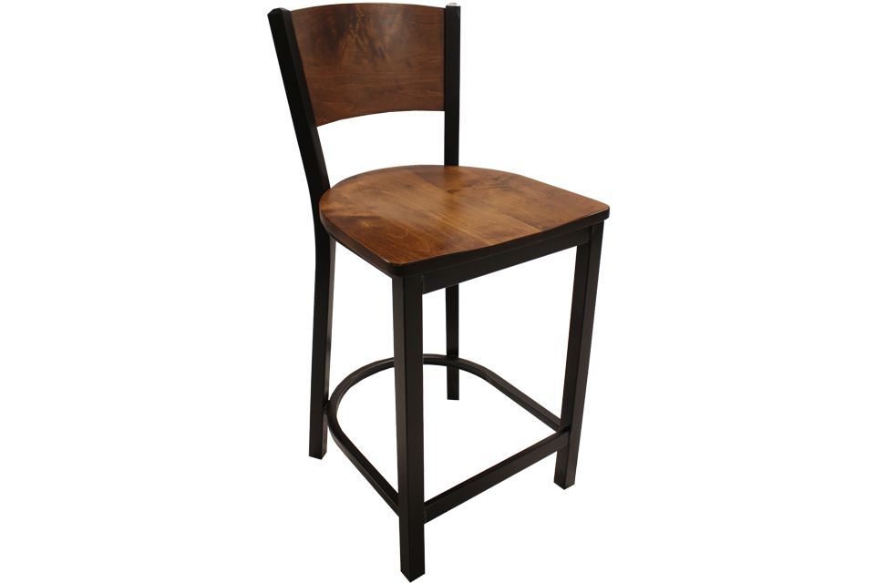 Brown Maple and Metal Stool